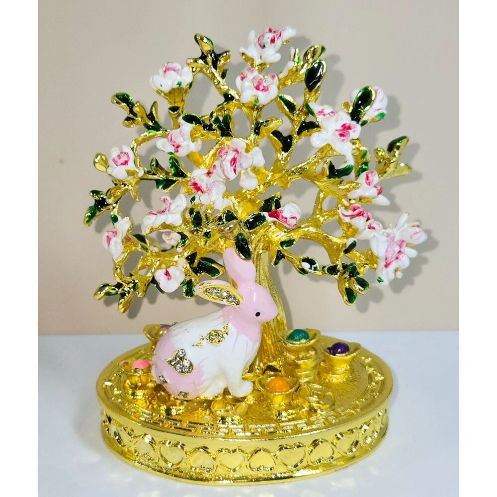 Easter Decor Beautiful large Bunny by Tree trinket box